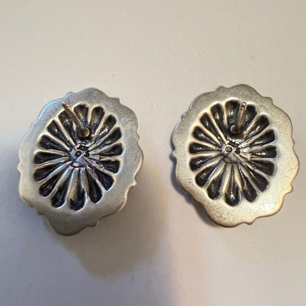 Vintage Sterling Silver Concho Earrings Southwestern Sunburst 925 Signed "S" - Picture 4 of 7